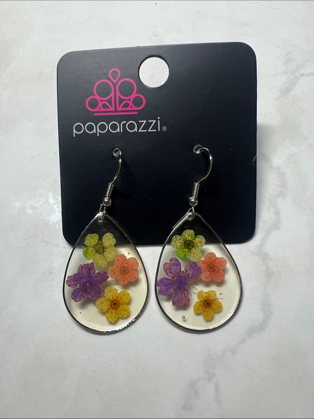 Paparazzi Purple, Yellow & Orange Floral Teardrop Dangle Earrings